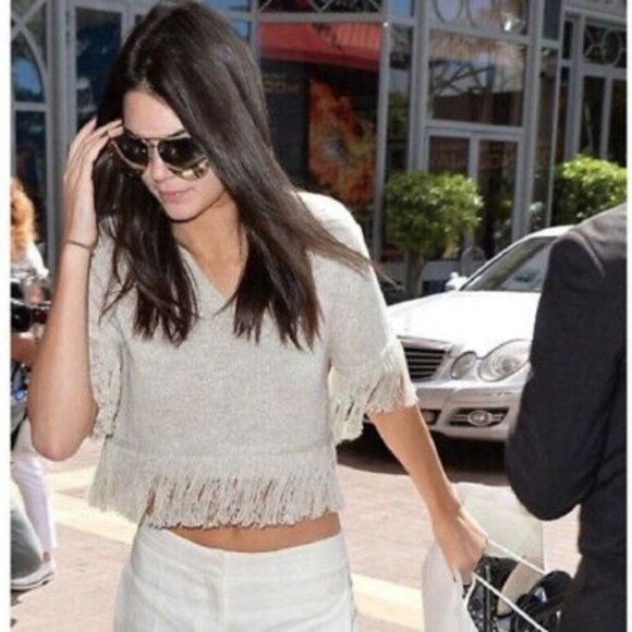 Creatures of Comfort Fringe V Neck Sweater Kendall Jenner - Picture 2 of 10